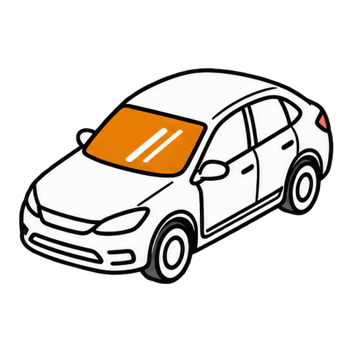 Voiture vue de trois quarts avant, pare-brise mis en évidence